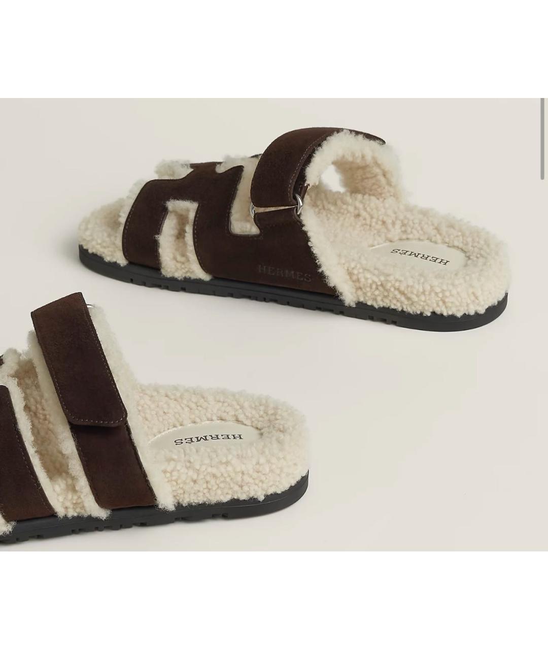 HERMES Коричневые замшевые шлепанцы, фото 5