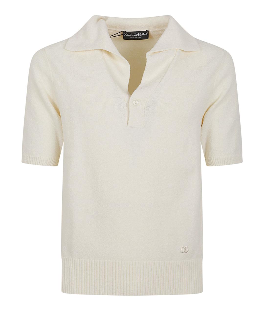 DOLCE&GABBANA Бежевое хлопко-полиэстеровое поло с коротким рукавом, фото 1