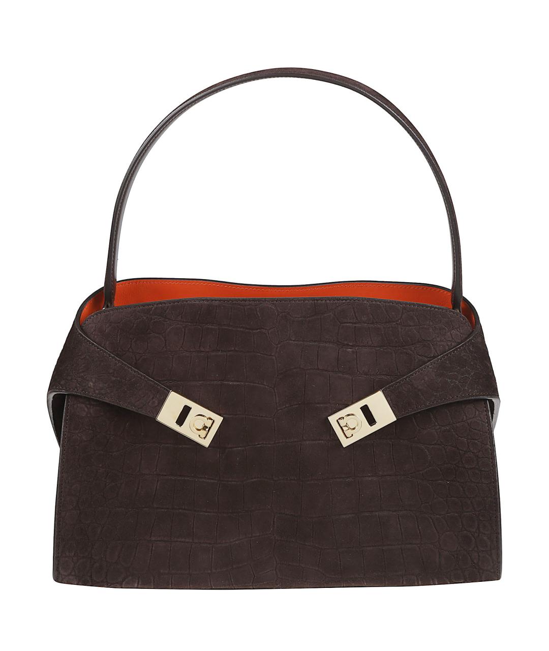 FERRAGAMO Коричневая замшевая сумка тоут, фото 1