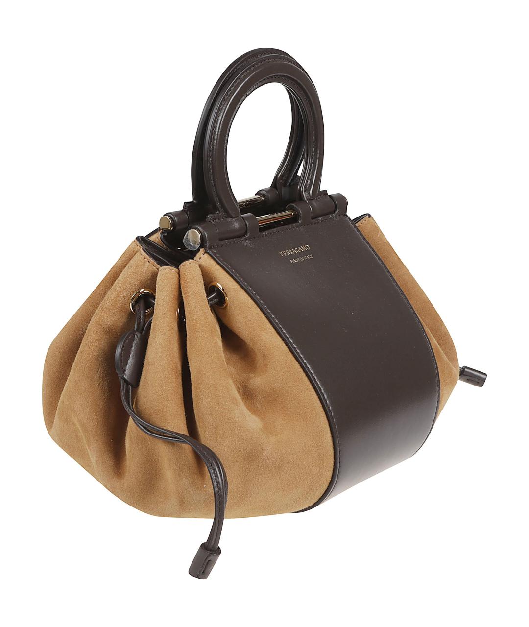 FERRAGAMO Коричневая кожаная сумка с короткими ручками, фото 3