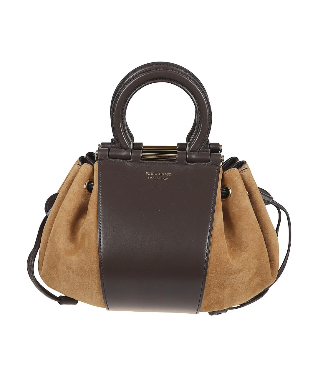 FERRAGAMO Коричневая кожаная сумка с короткими ручками, фото 1