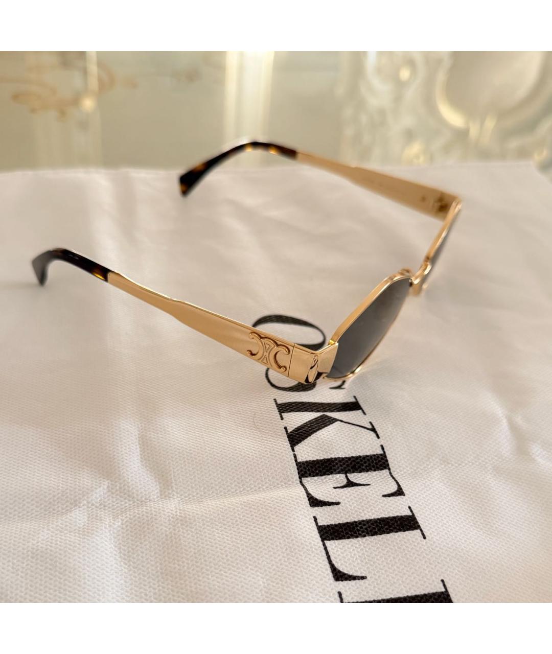 CELINE Золотые металлические солнцезащитные очки, фото 3