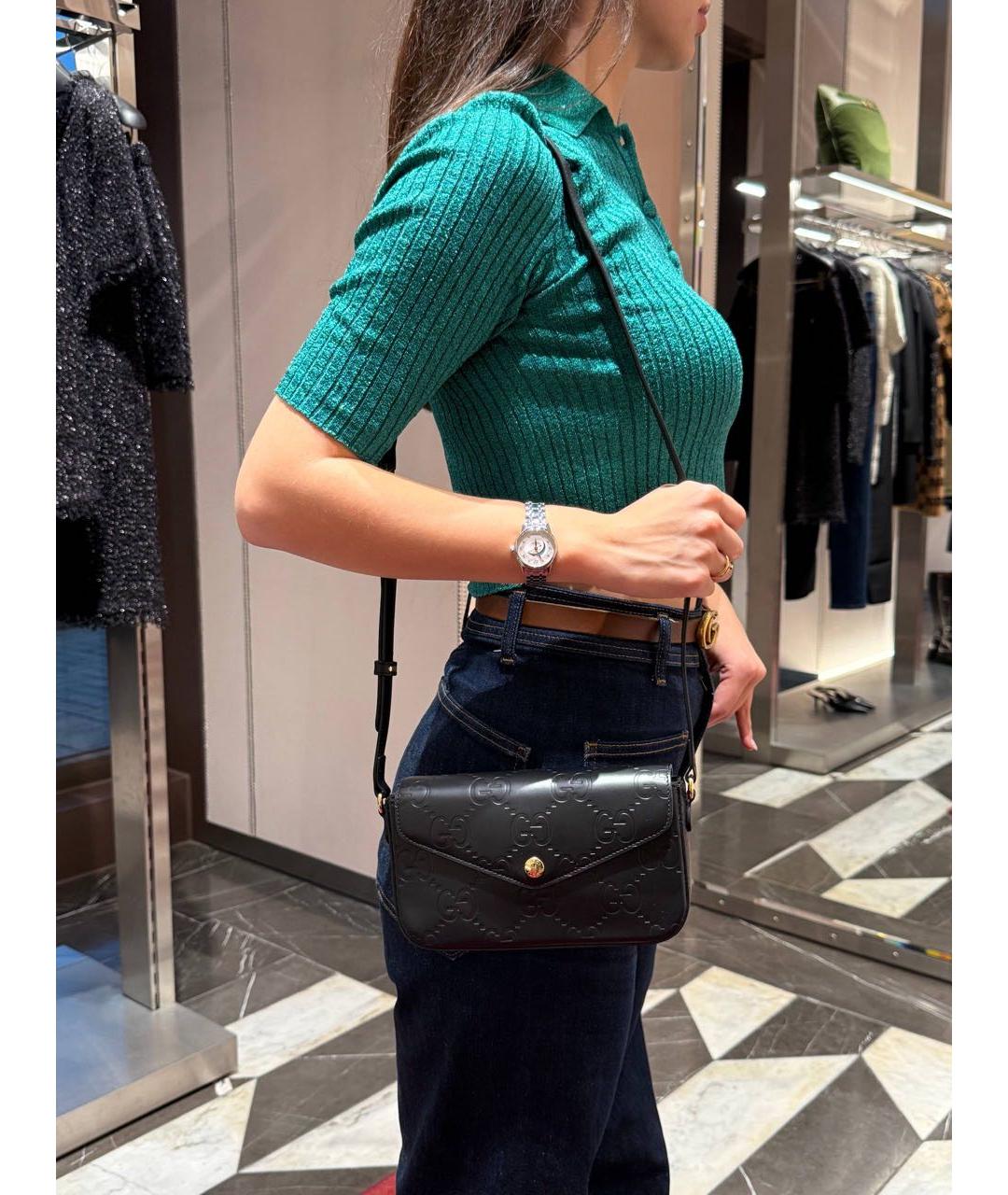 GUCCI Черная кожаная сумка через плечо, фото 2