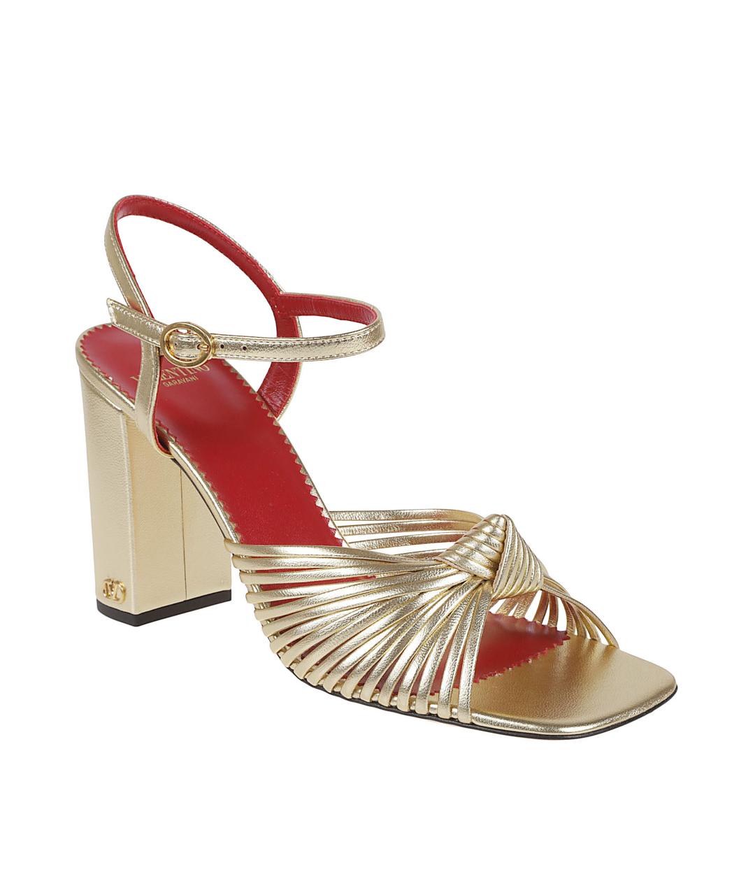 VALENTINO Золотые кожаные босоножки, фото 2