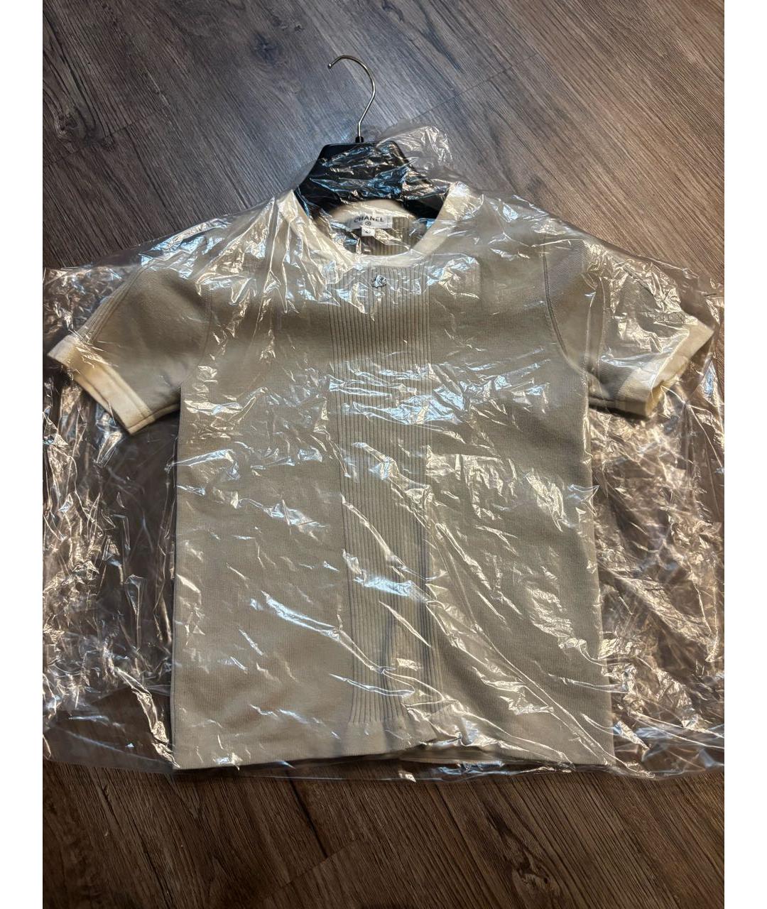 CHANEL Серая хлопко-эластановая футболка, фото 3