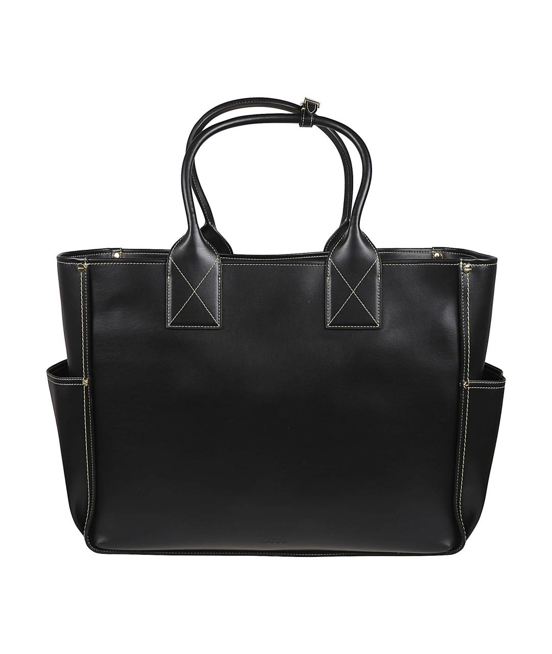 GANNI Черная кожаная сумка тоут, фото 2