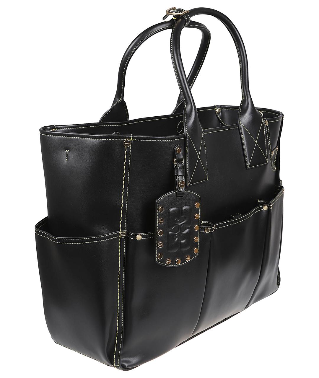 GANNI Черная кожаная сумка тоут, фото 3