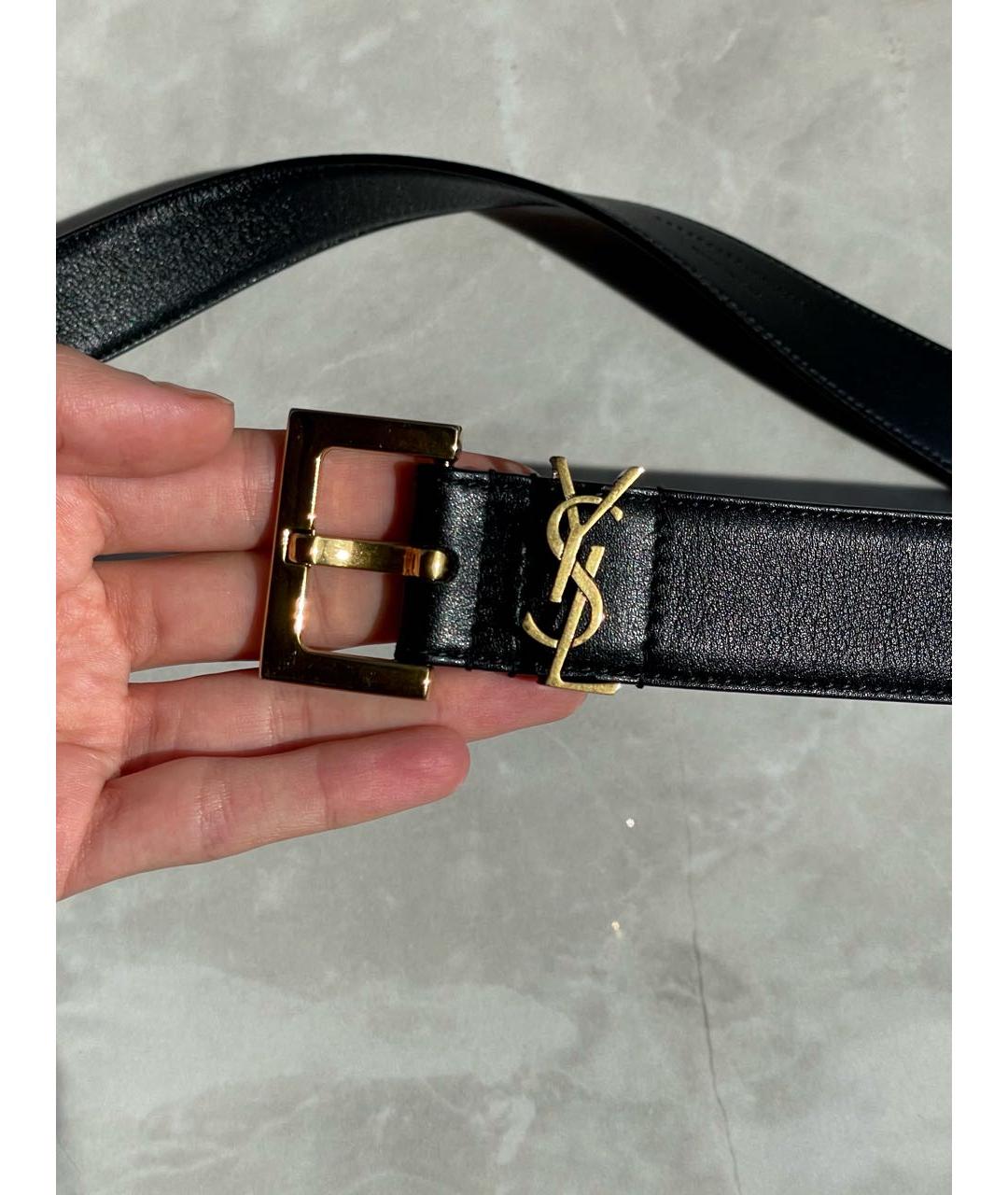 SAINT LAURENT Черный кожаный ремень, фото 2