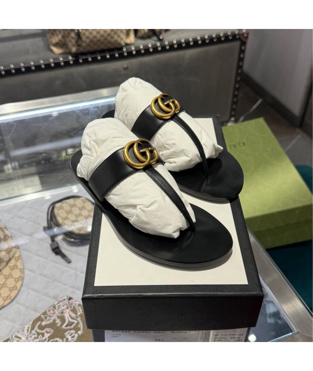 GUCCI Черные кожаные шлепанцы, фото 5