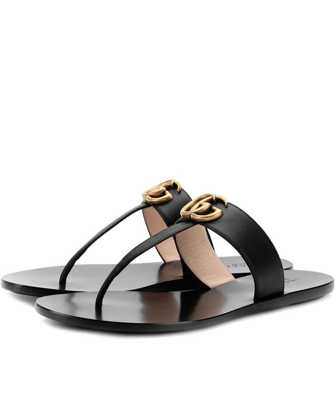 GUCCI Черные кожаные шлепанцы, фото 2