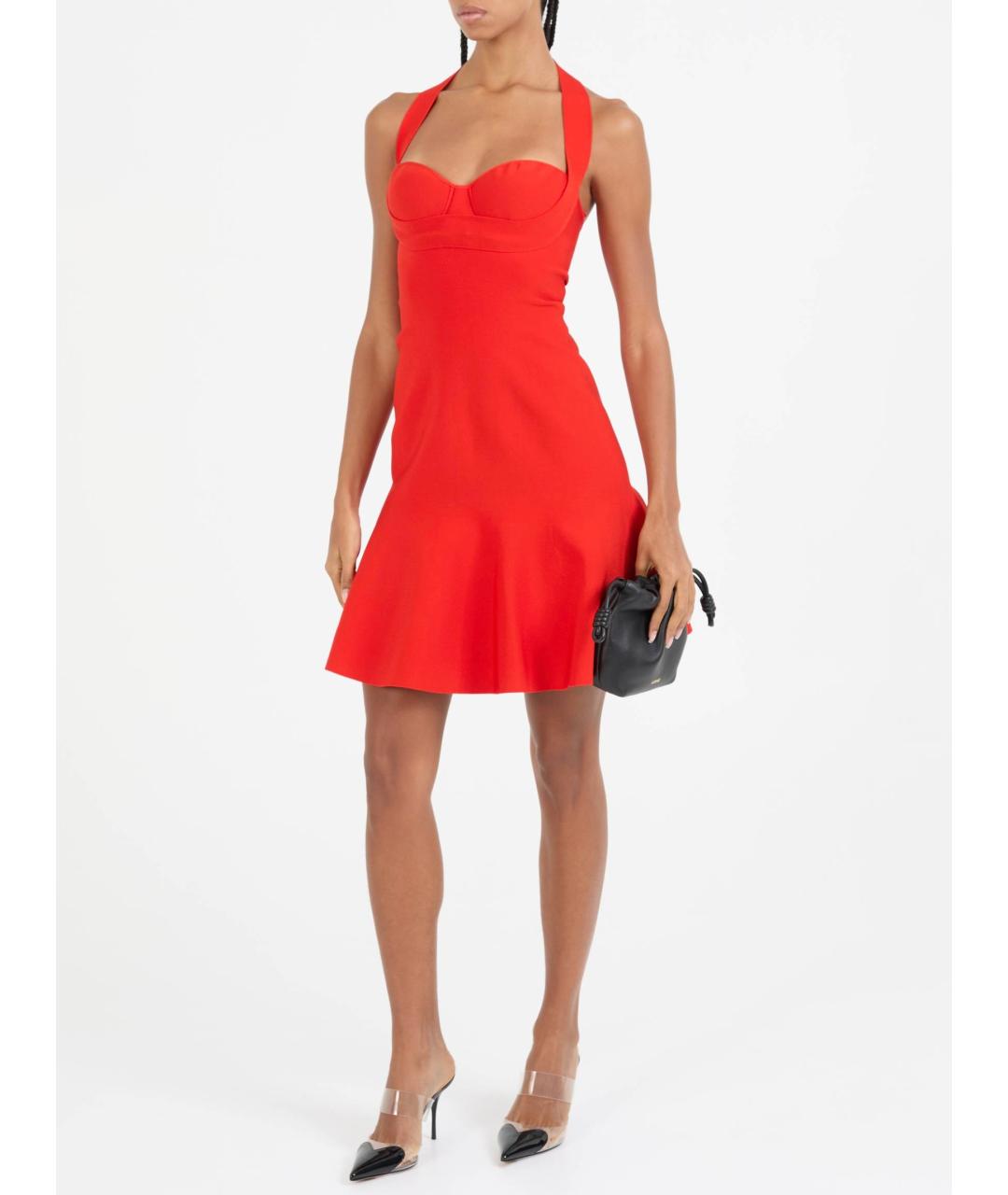 ALAIA Красное вискозное коктейльное платье, фото 7