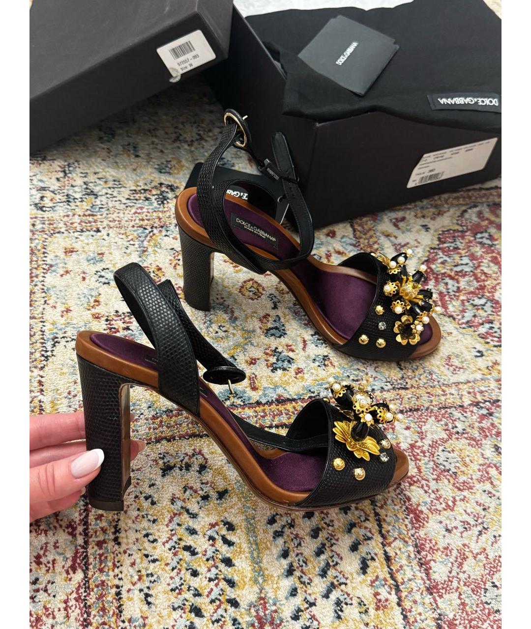 DOLCE&GABBANA Черные кожаные босоножки, фото 9