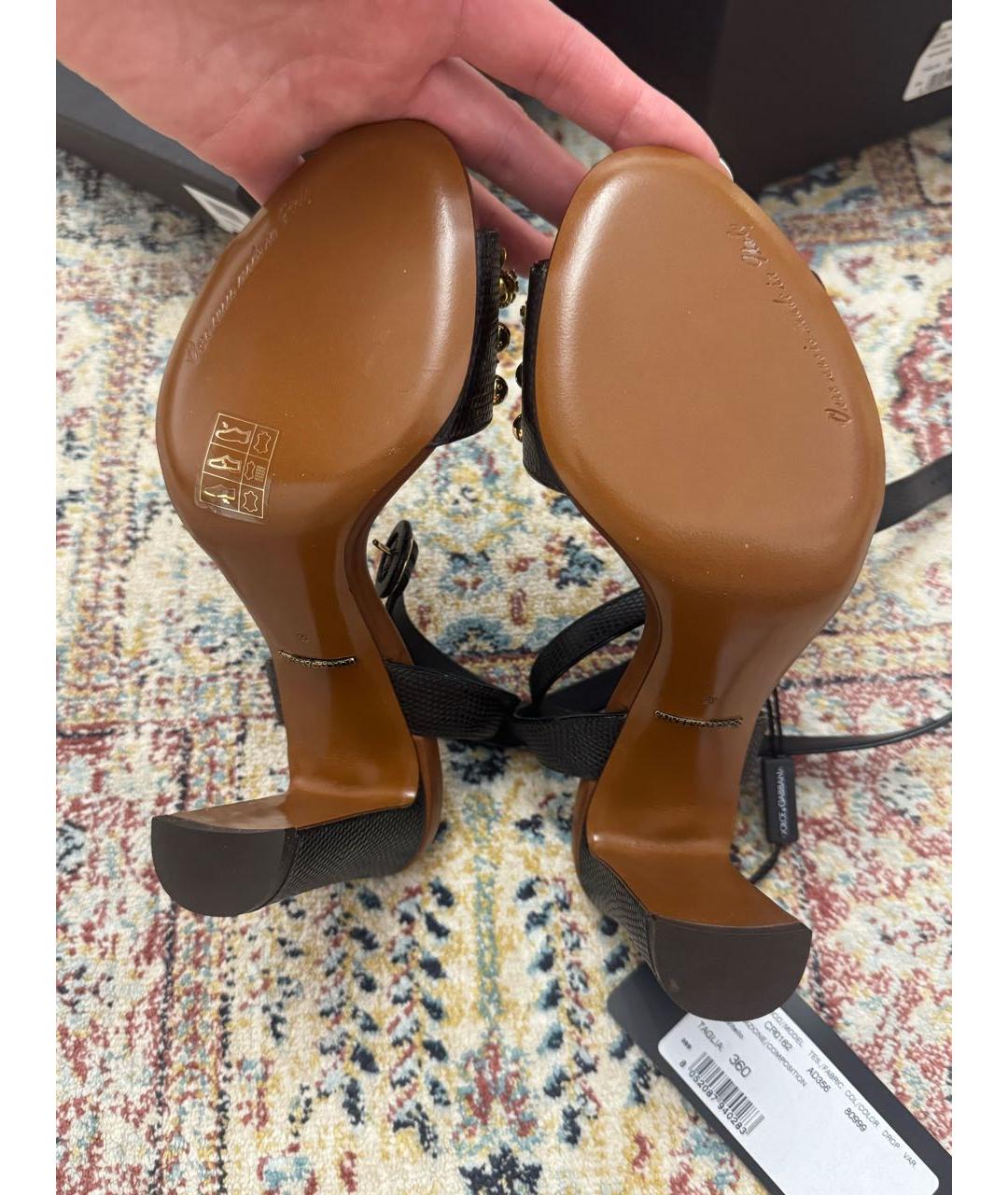 DOLCE&GABBANA Черные кожаные босоножки, фото 4