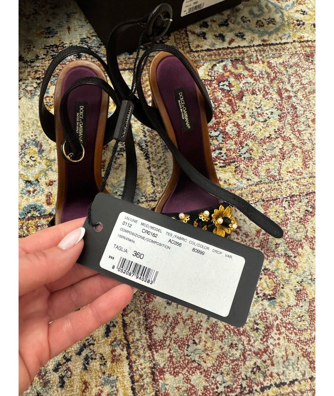 DOLCE&GABBANA Черные кожаные босоножки, фото 7