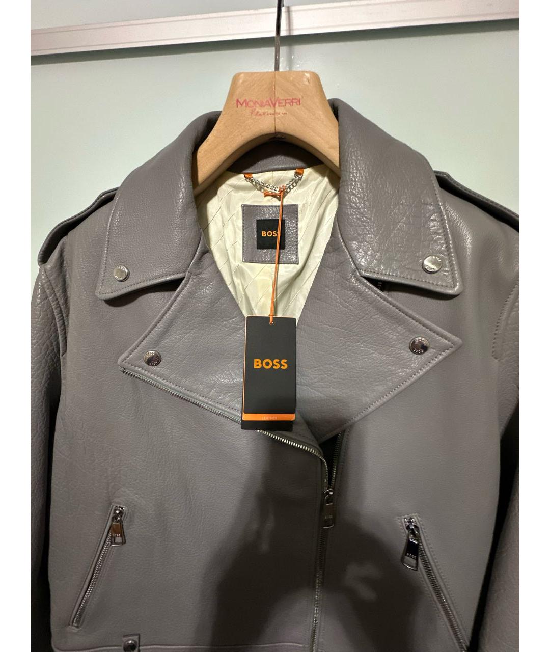 HUGO BOSS Серая кожаная куртка, фото 3