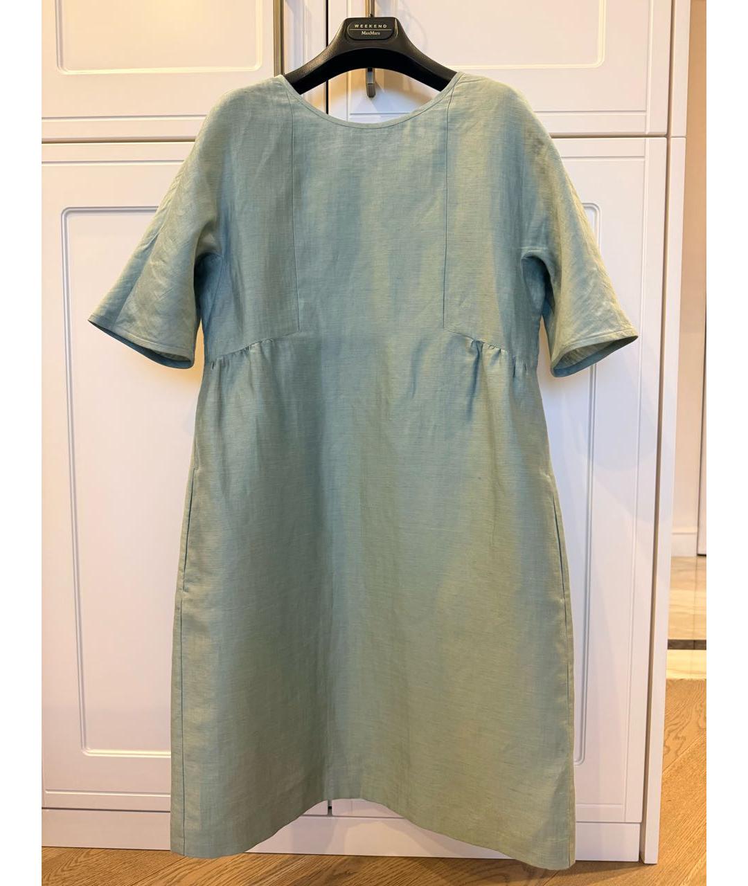 WEEKEND MAX MARA Зеленые льняное повседневное платье, фото 7