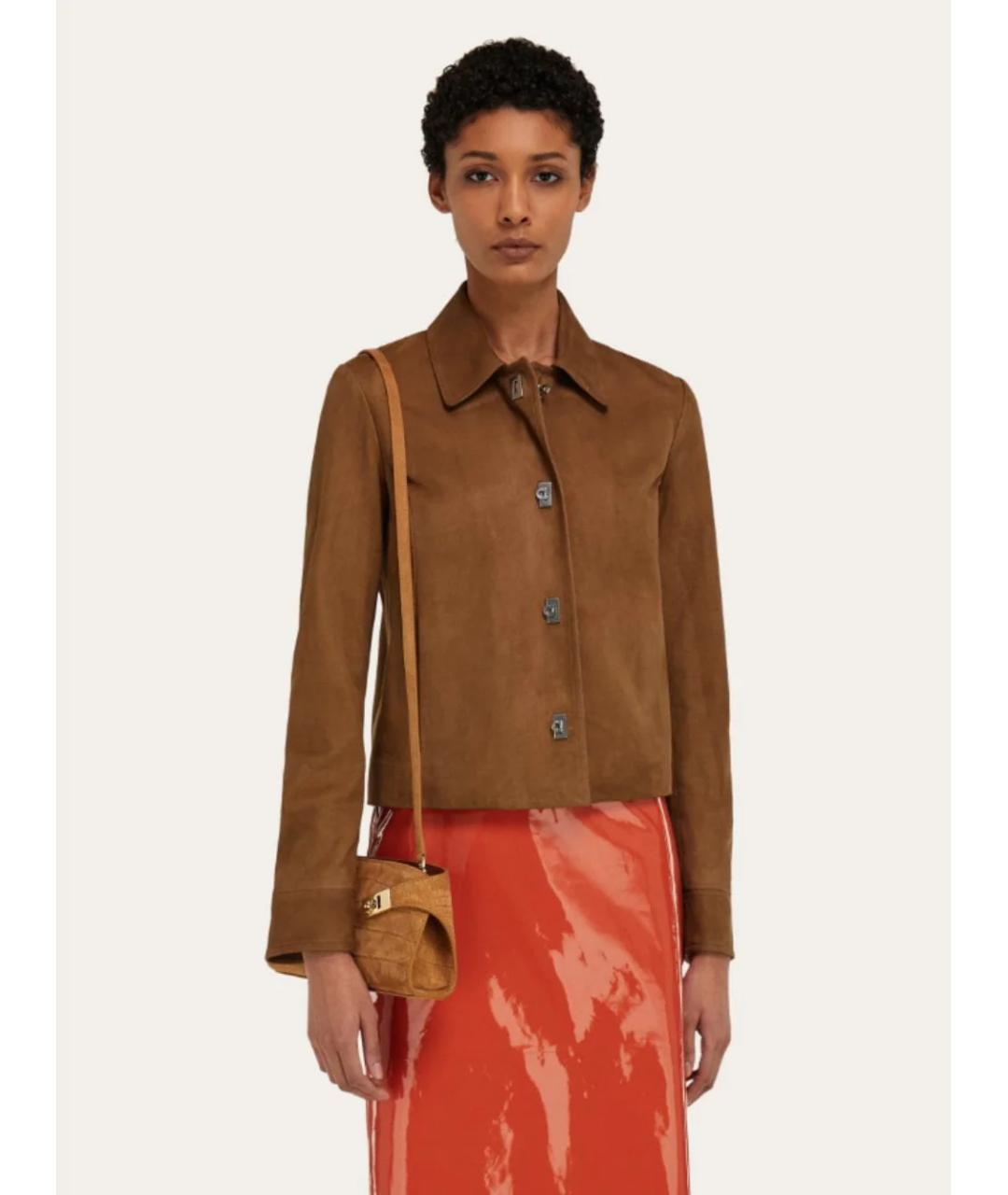 FERRAGAMO Коричневая замшевая сумка через плечо, фото 4