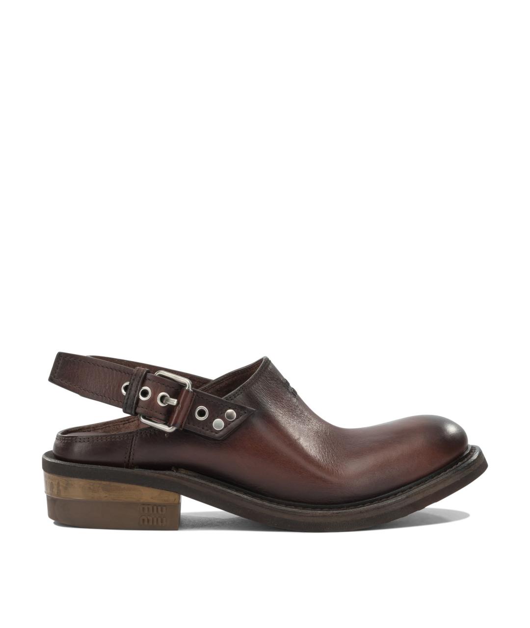 MIU MIU Коричневые кожаные сабо, фото 1