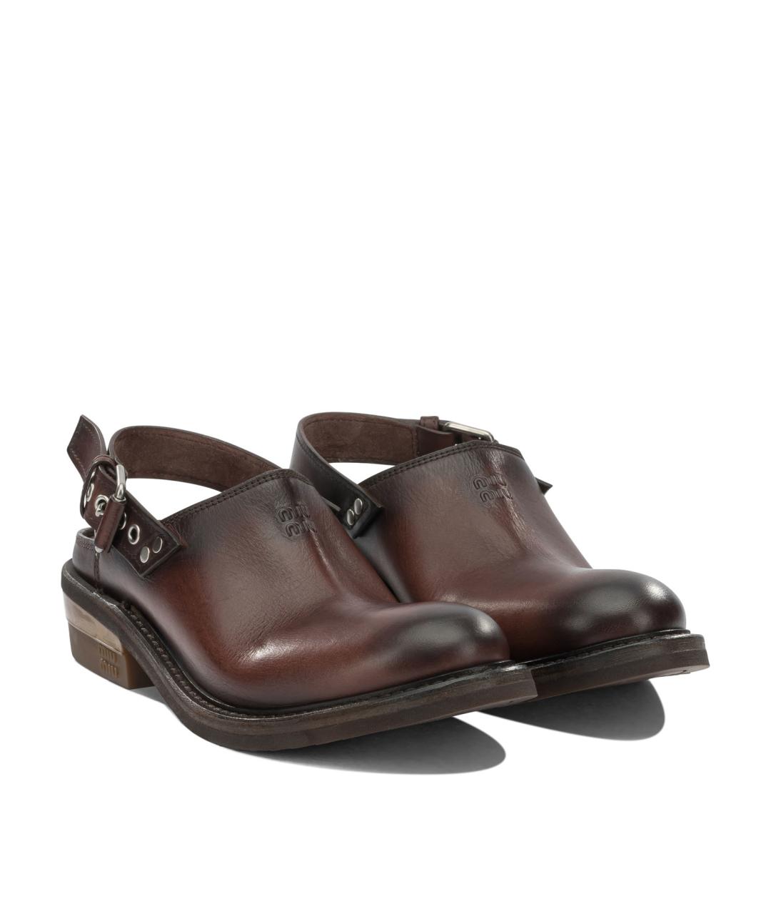 MIU MIU Коричневые кожаные сабо, фото 2