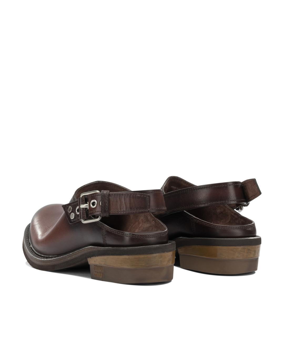 MIU MIU Коричневые кожаные сабо, фото 4