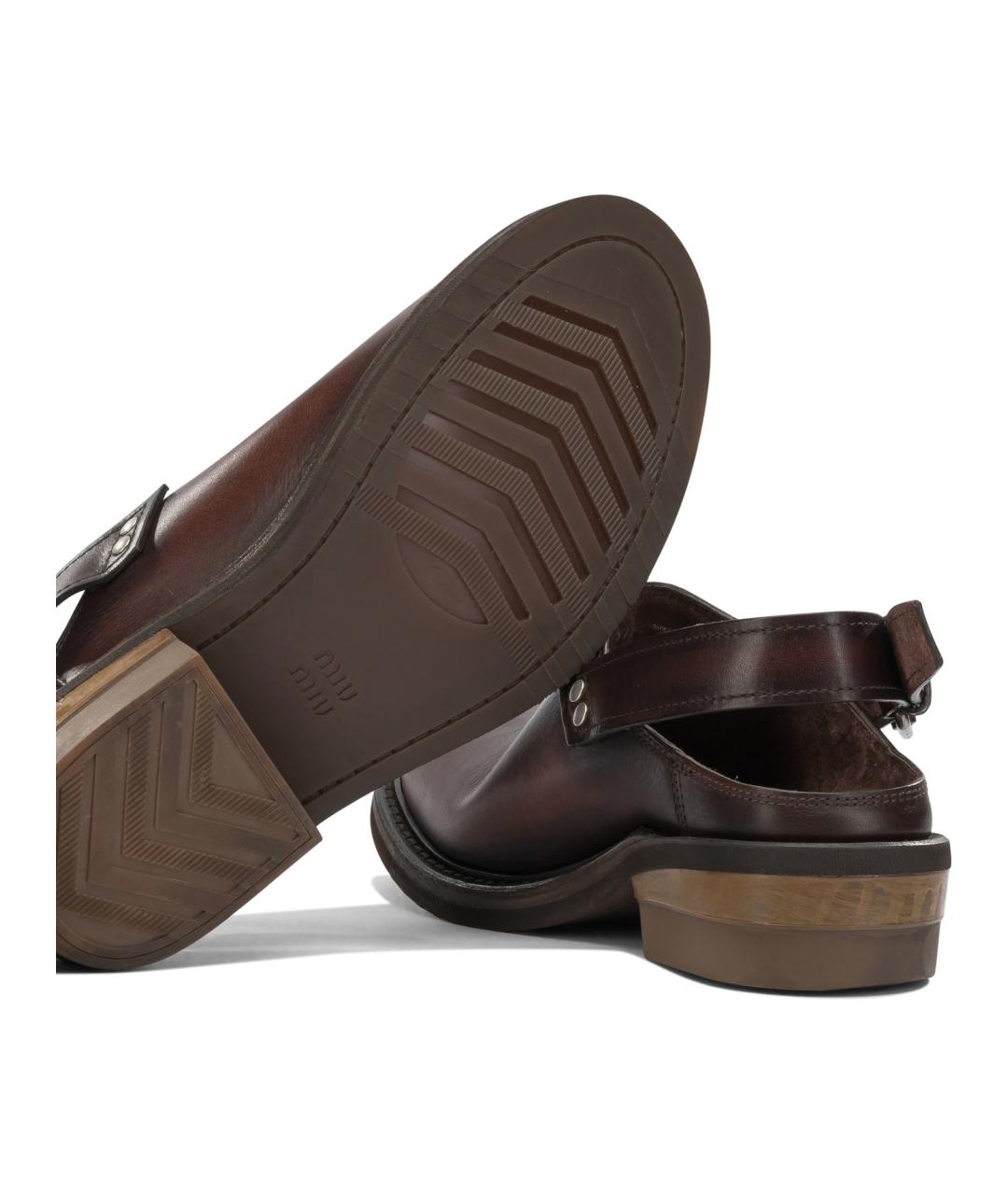 MIU MIU Коричневые кожаные сабо, фото 5