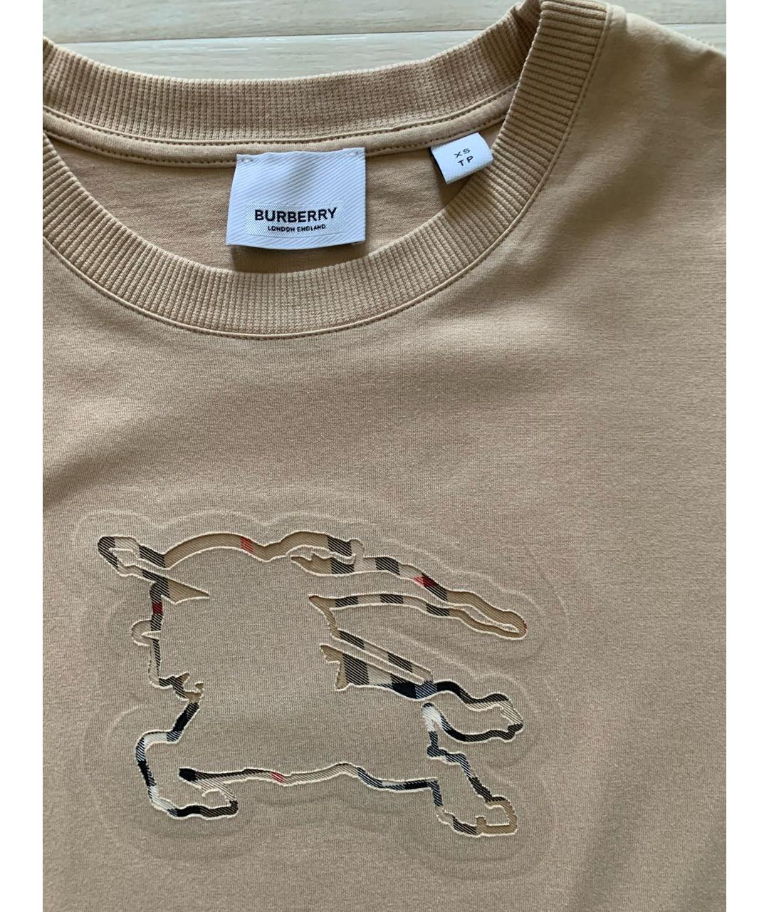BURBERRY Бежевая хлопковая футболка, фото 3