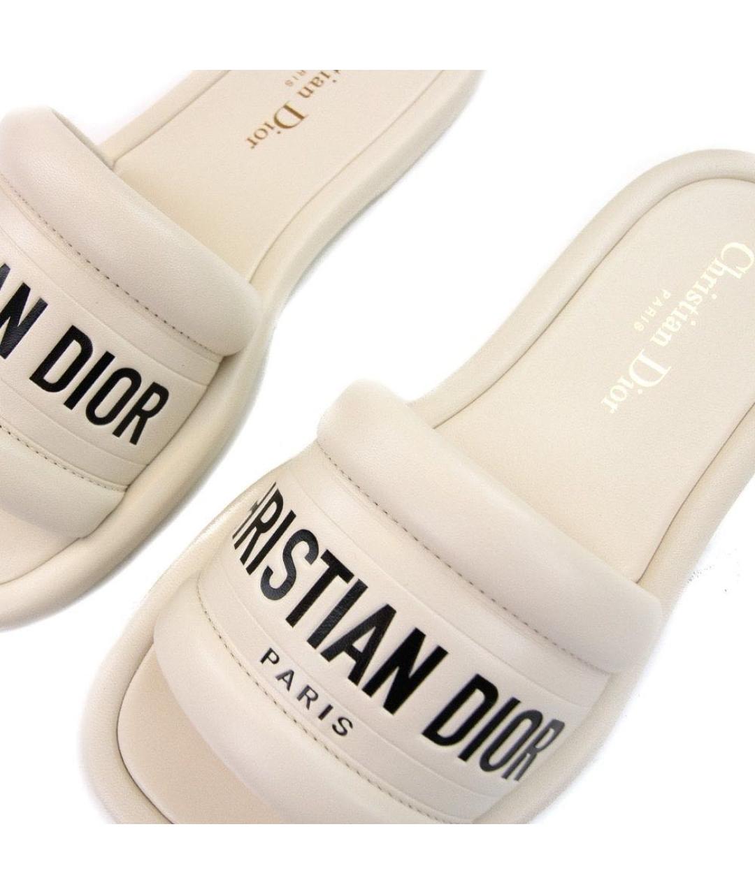 CHRISTIAN DIOR Белые кожаные шлепанцы, фото 3