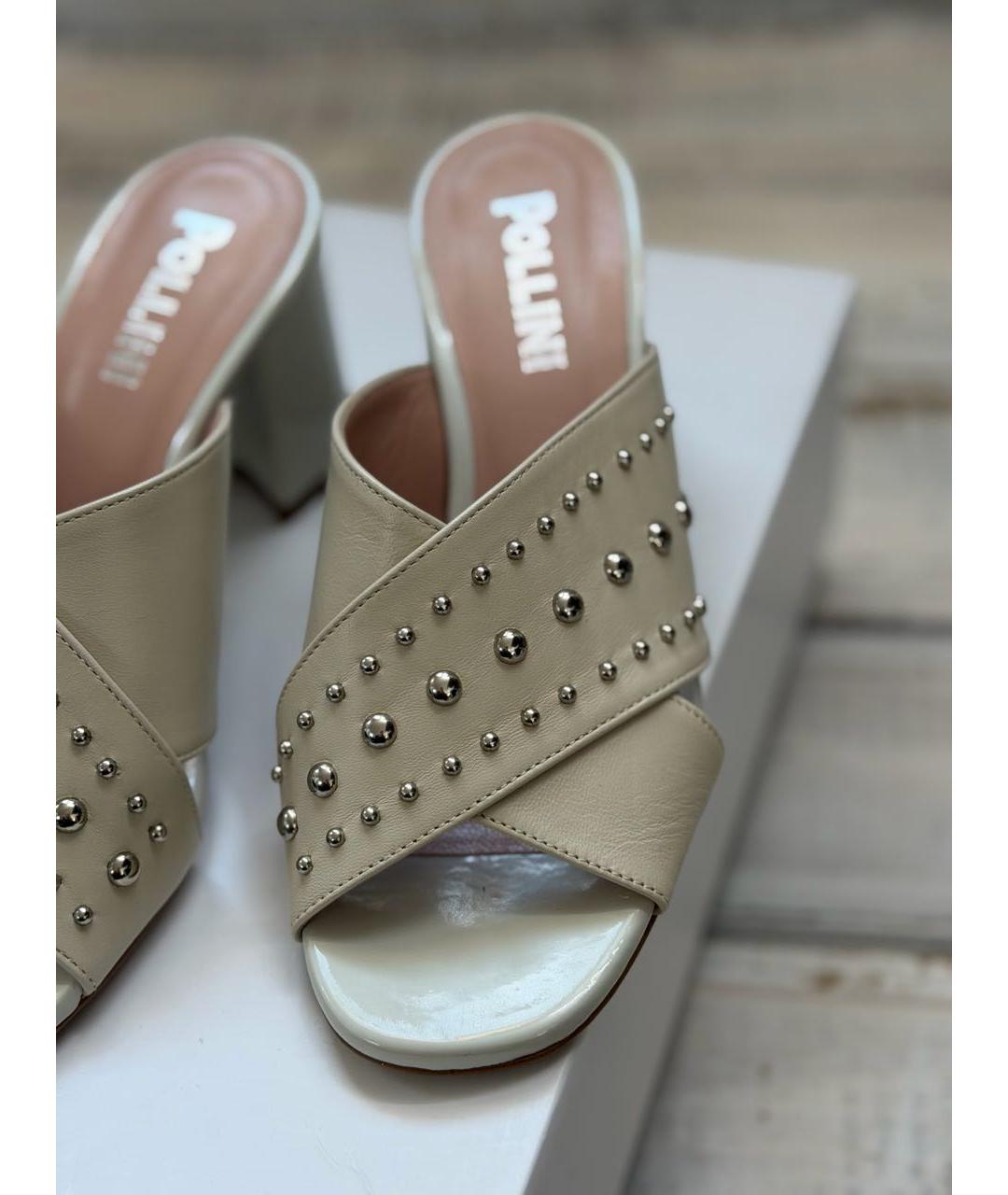 POLLINI Бежевые кожаные мюли, фото 4