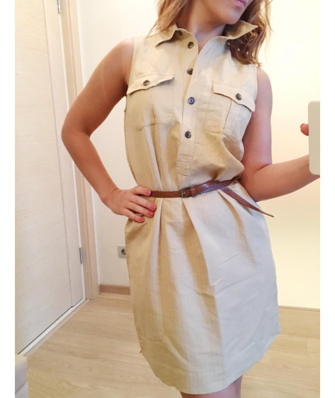 RALPH LAUREN Бежевое льняное повседневное платье, фото 2