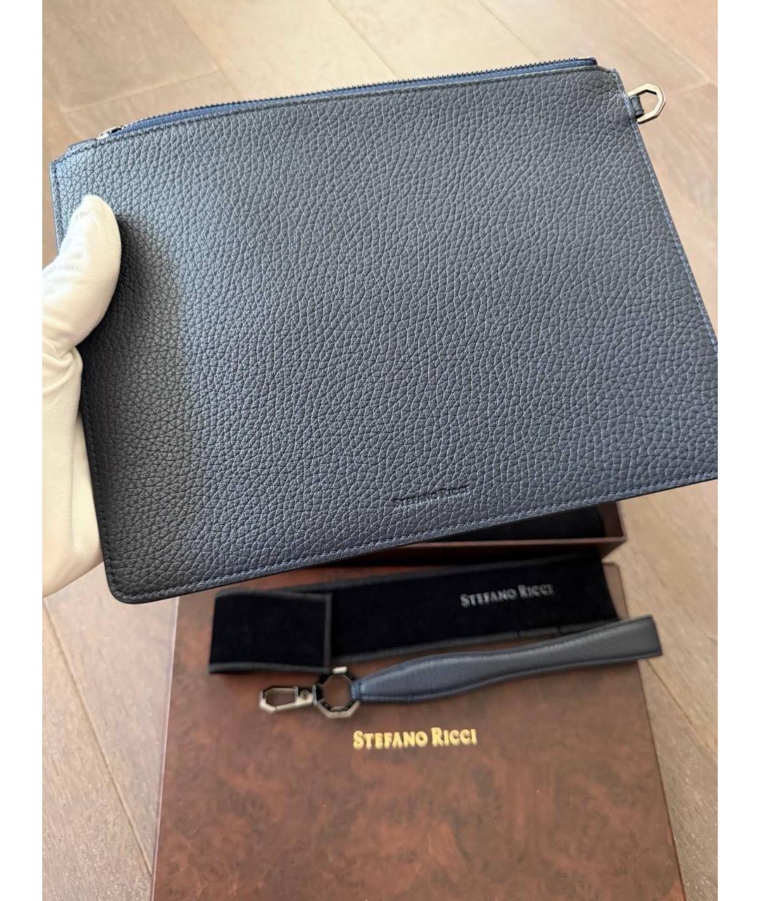 STEFANO RICCI Синяя кожаная барсетка, фото 4