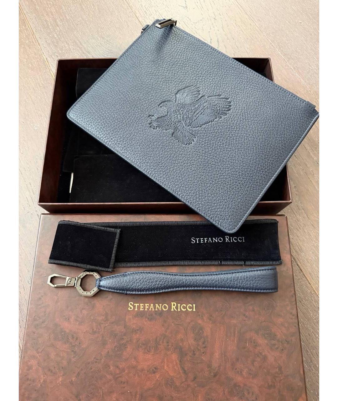 STEFANO RICCI Синяя кожаная барсетка, фото 6