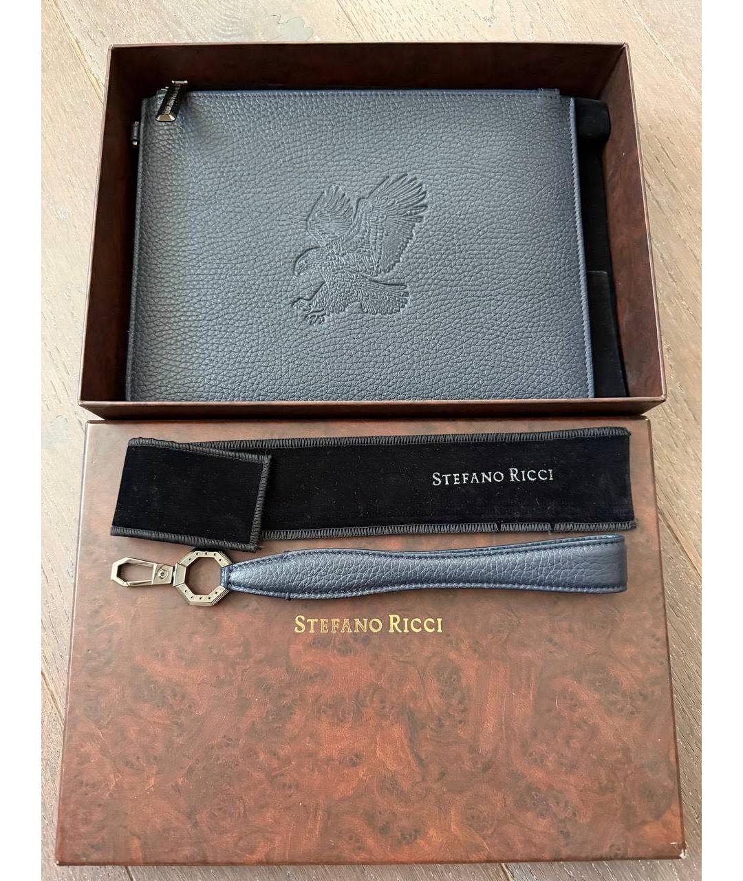 STEFANO RICCI Синяя кожаная барсетка, фото 3