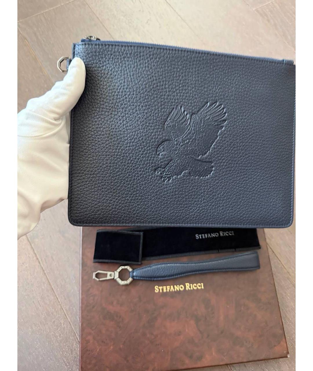 STEFANO RICCI Синяя кожаная барсетка, фото 2