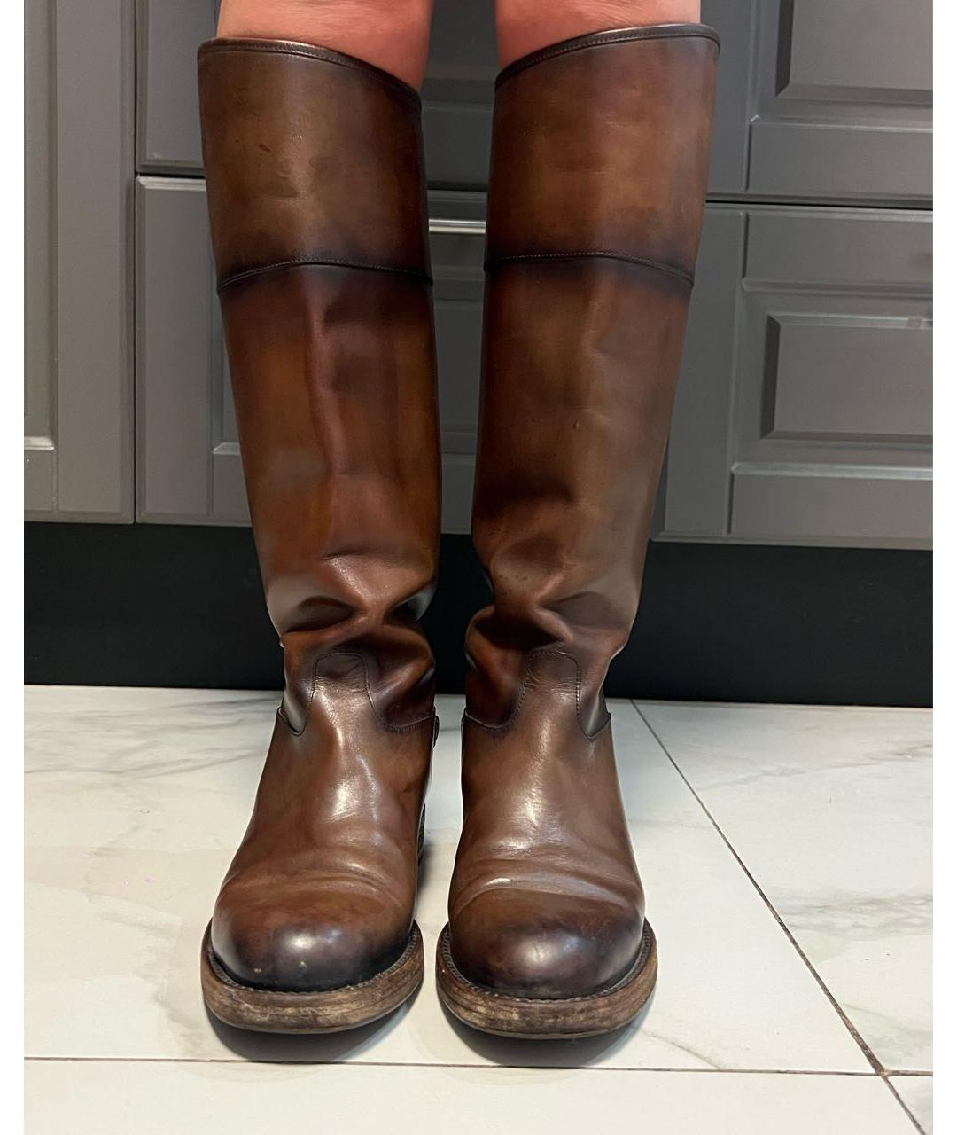 GUCCI Коричневые кожаные сапоги, фото 2