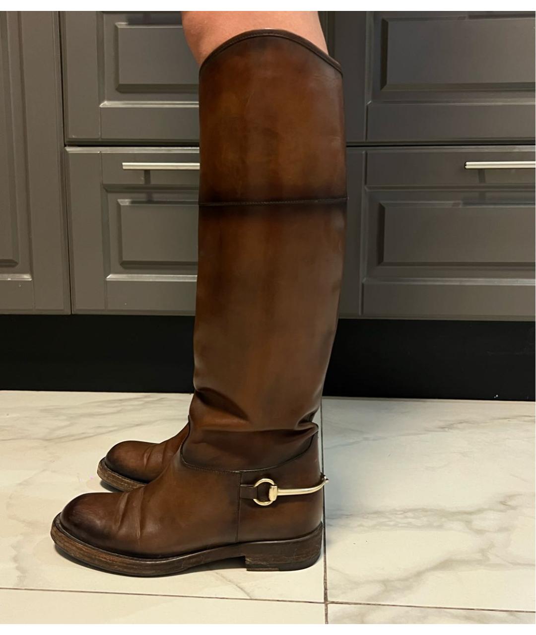GUCCI Коричневые кожаные сапоги, фото 7
