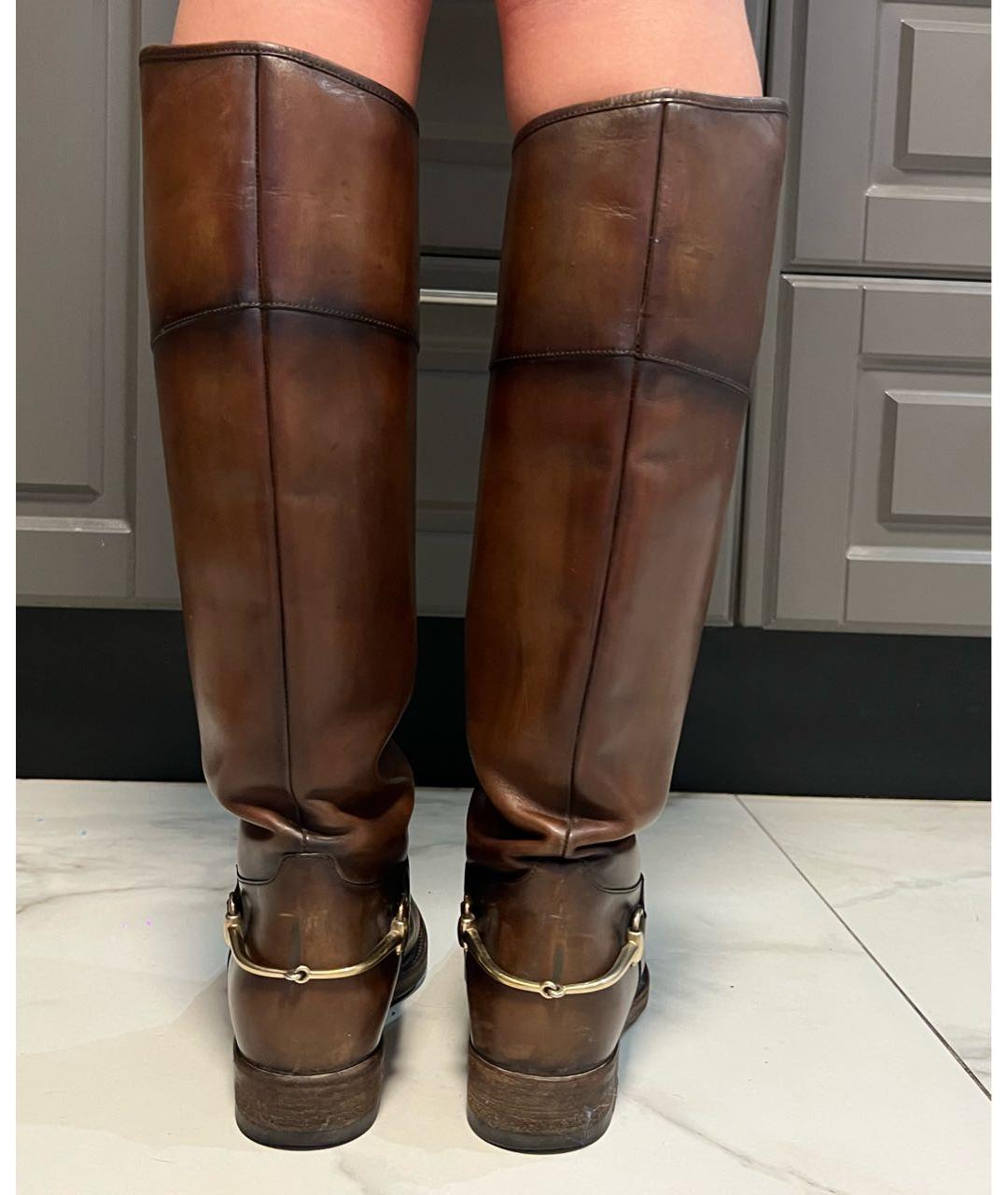 GUCCI Коричневые кожаные сапоги, фото 4