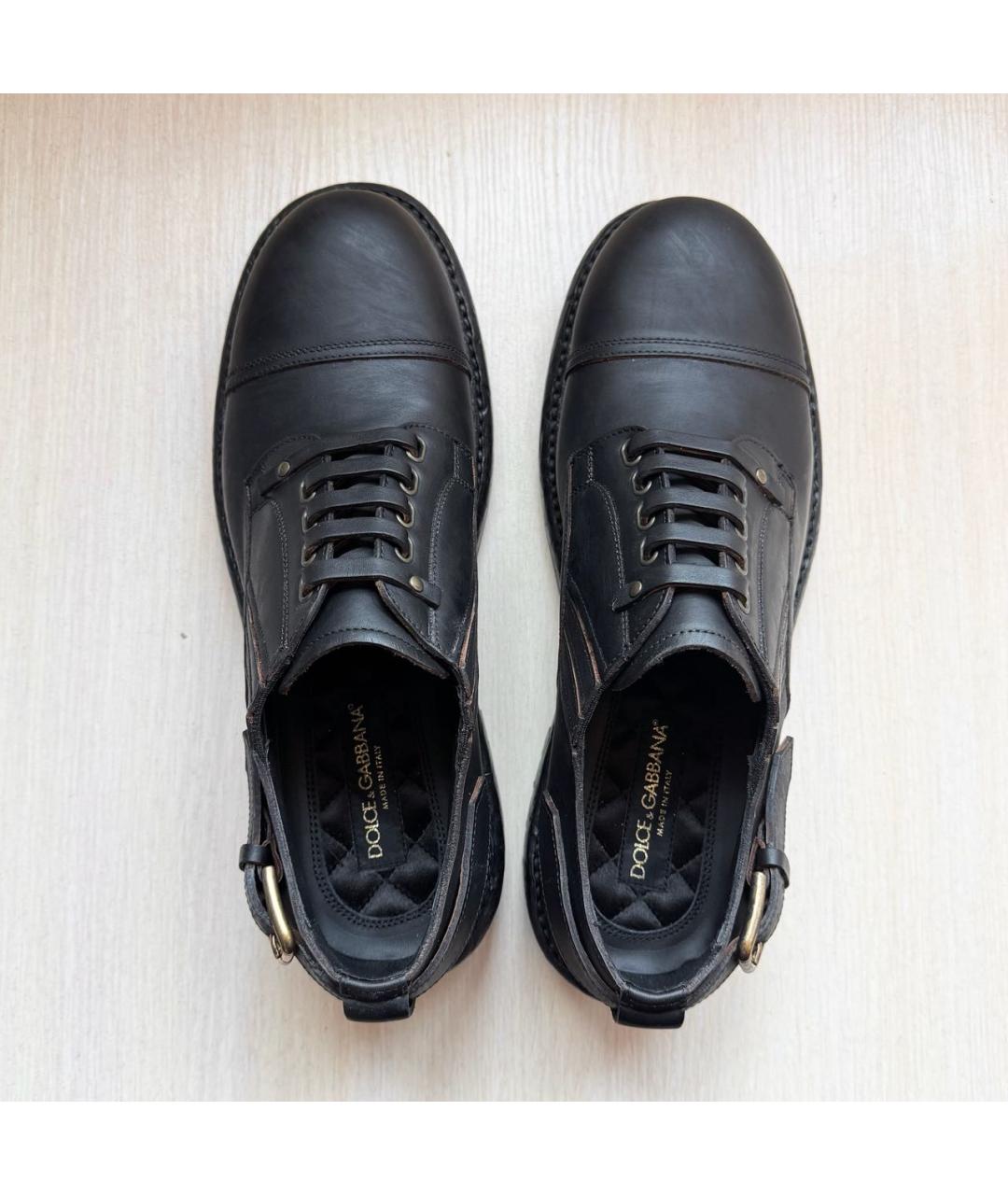 DOLCE&GABBANA Черные кожаные низкие ботинки, фото 4