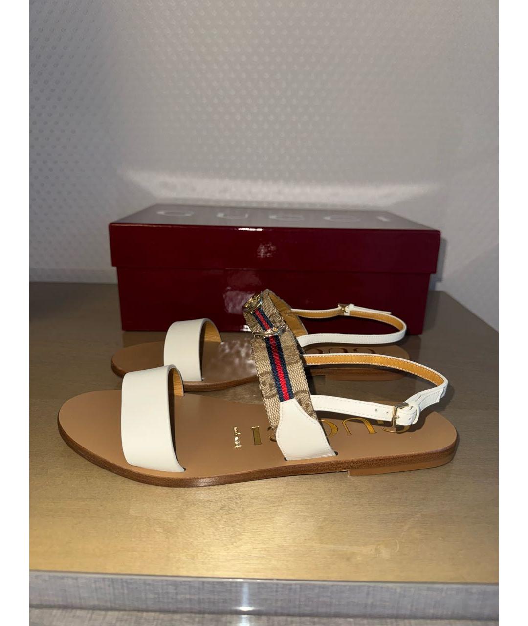 GUCCI Бежевые кожаные босоножки, фото 3