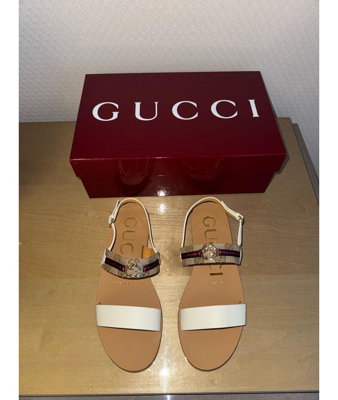 GUCCI Бежевые кожаные босоножки, фото 2