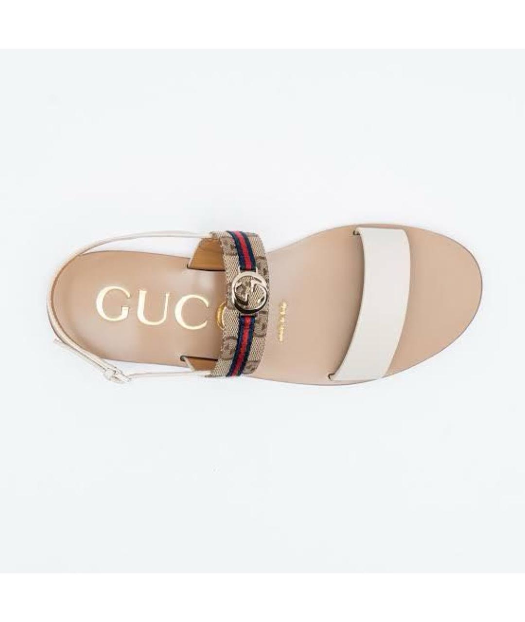 GUCCI Бежевые кожаные босоножки, фото 5