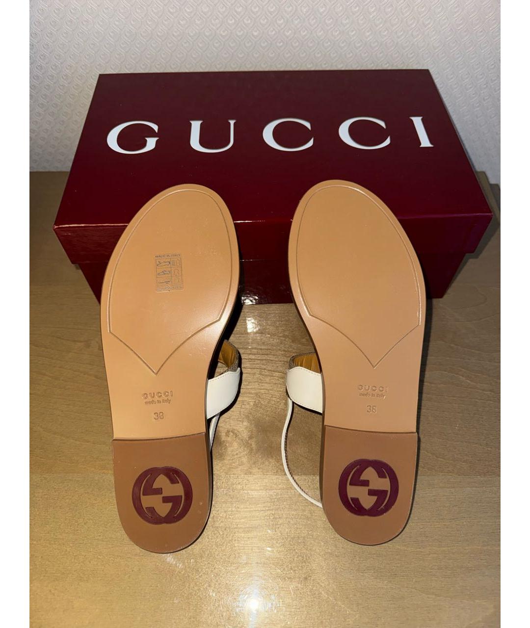 GUCCI Бежевые кожаные босоножки, фото 4