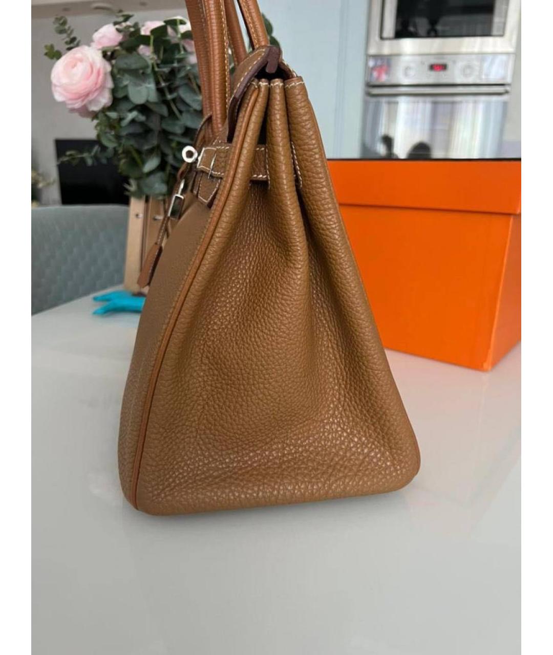 HERMES Коричневая кожаная сумка с короткими ручками, фото 3