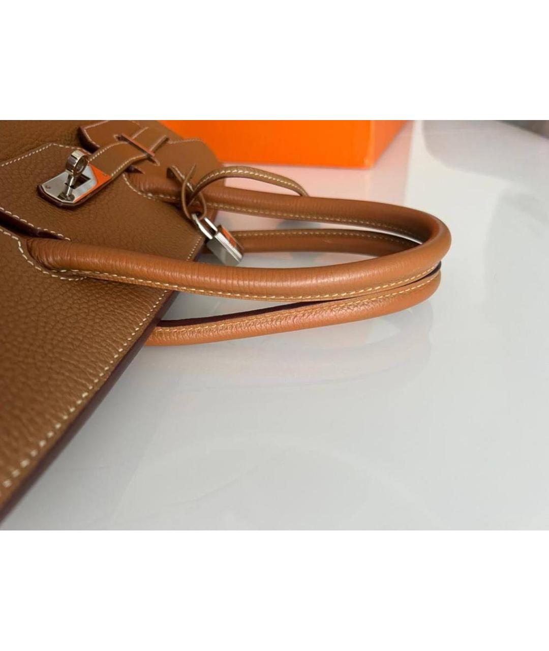 HERMES Коричневая кожаная сумка с короткими ручками, фото 6