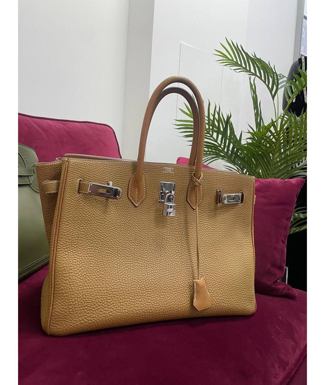 HERMES Коричневая кожаная сумка с короткими ручками, фото 2