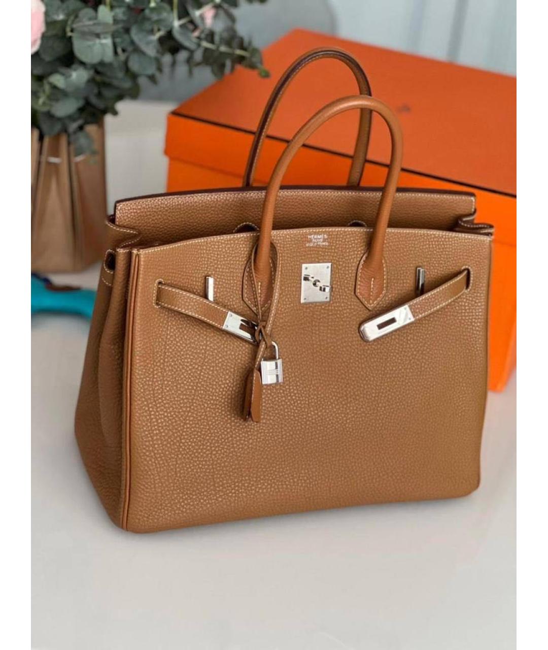 HERMES Коричневая кожаная сумка с короткими ручками, фото 9