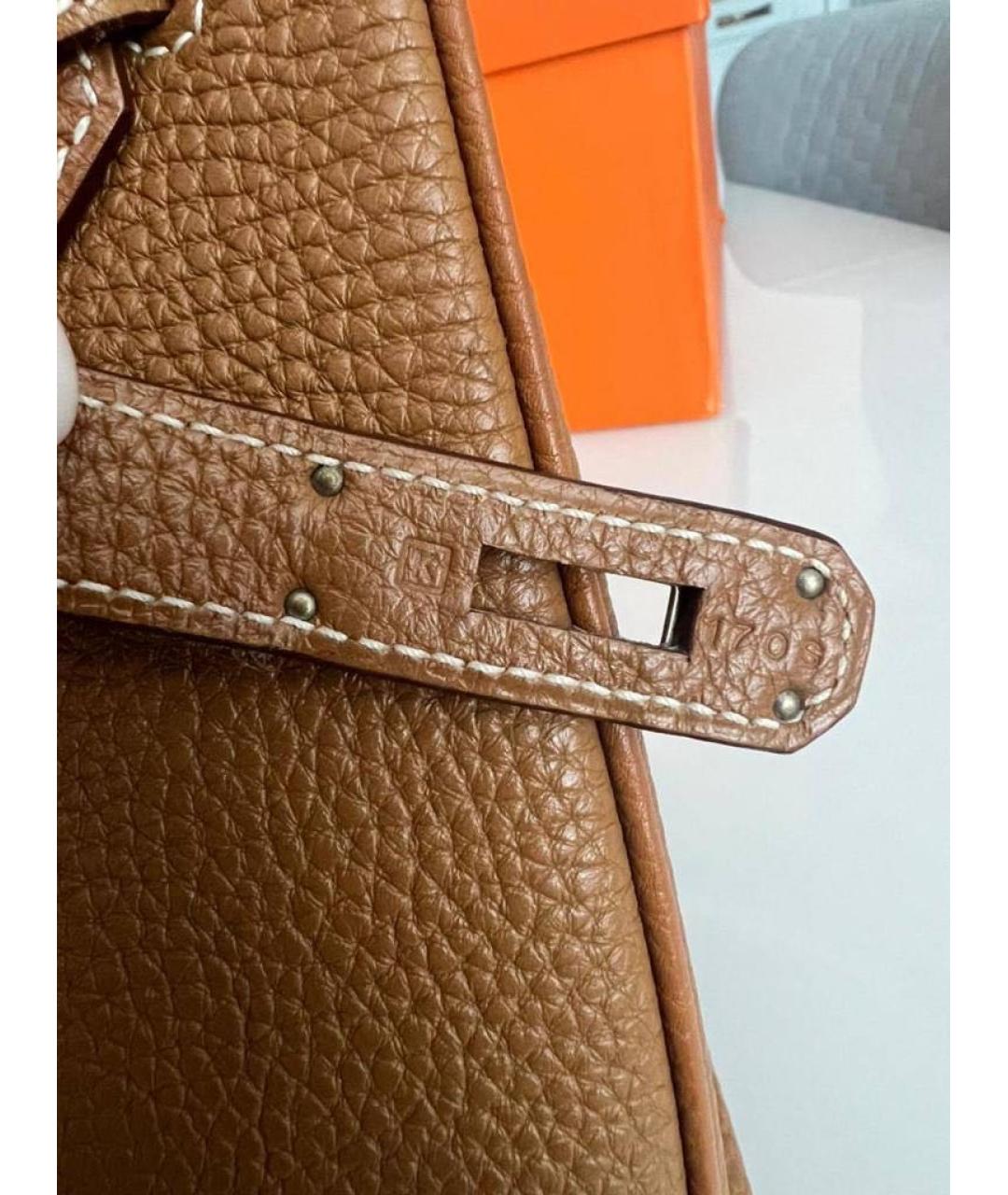 HERMES Коричневая кожаная сумка с короткими ручками, фото 5