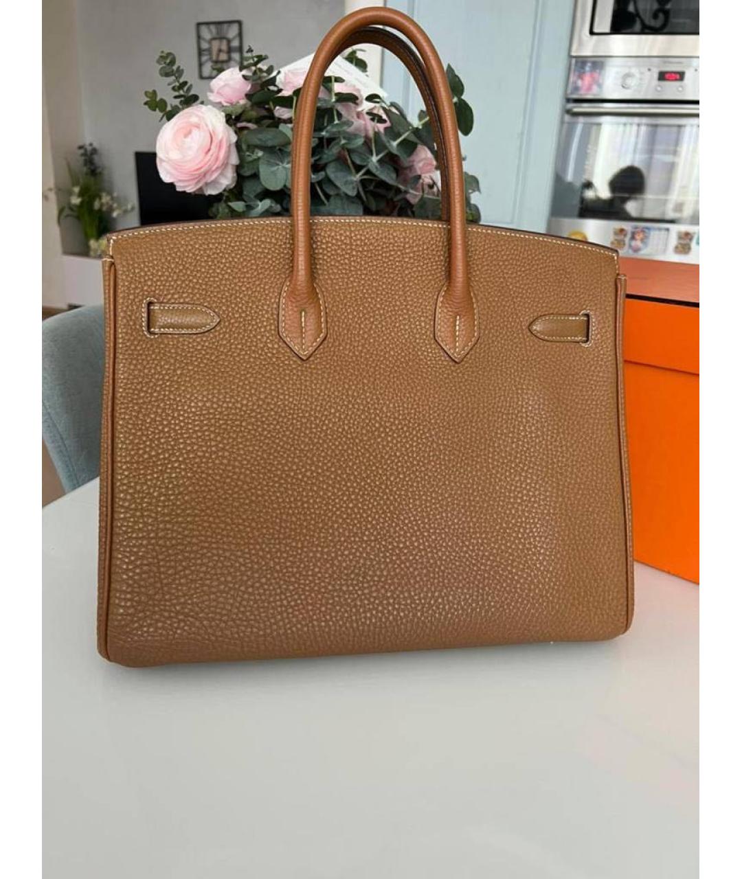 HERMES Коричневая кожаная сумка с короткими ручками, фото 7
