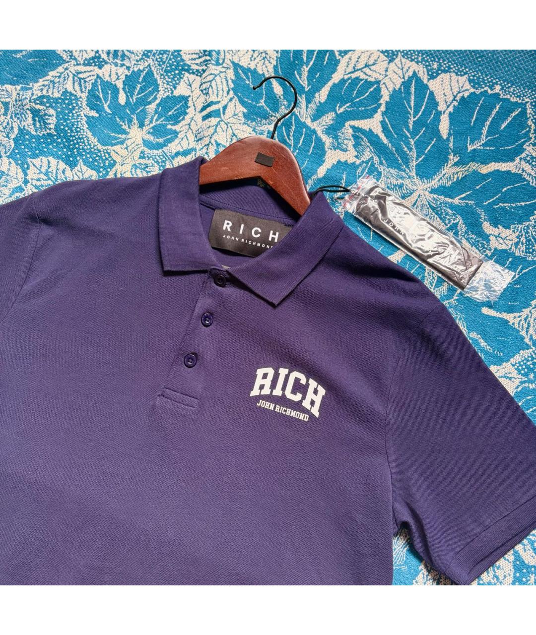 JOHN RICHMOND Темно-синее хлопковое поло с коротким рукавом, фото 4