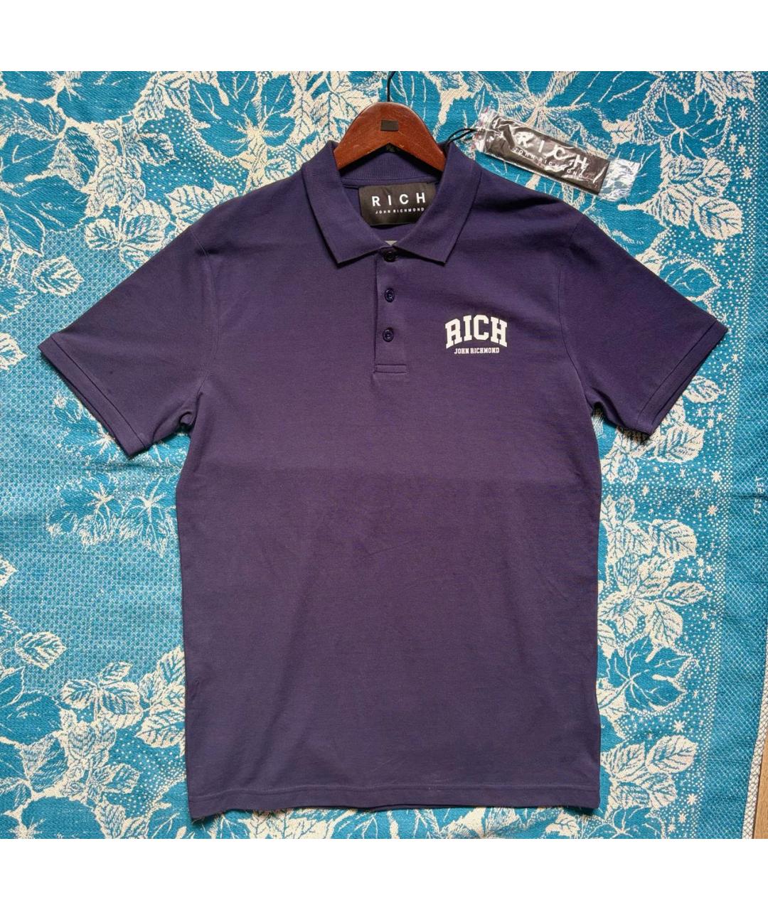 JOHN RICHMOND Темно-синее хлопковое поло с коротким рукавом, фото 6