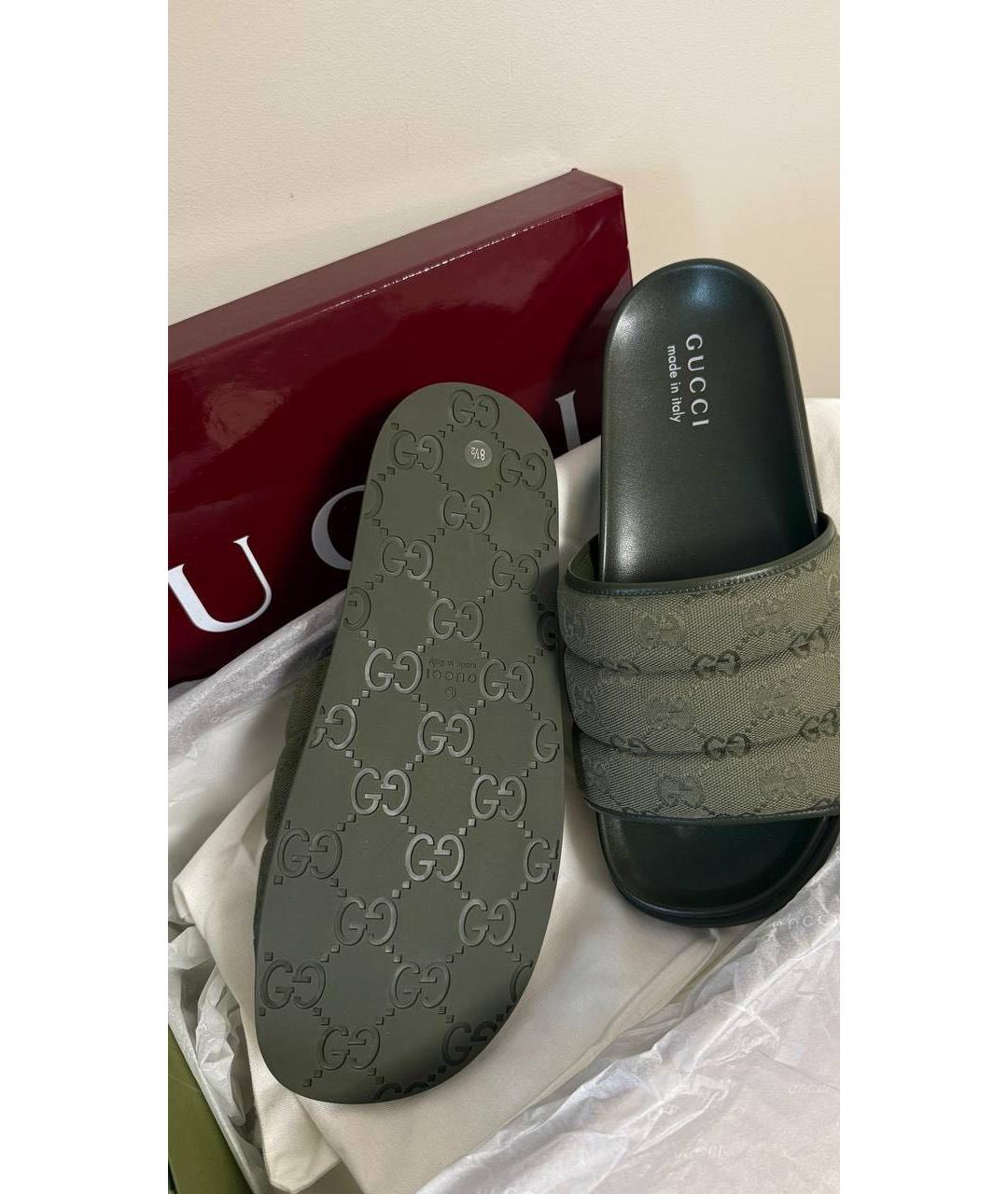 GUCCI Хаки шлепанцы, фото 3